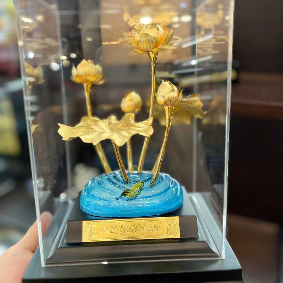 Gold-Plated Lotus Pot | 24K Gold Lotus Sculpture - Tinh Tan Art