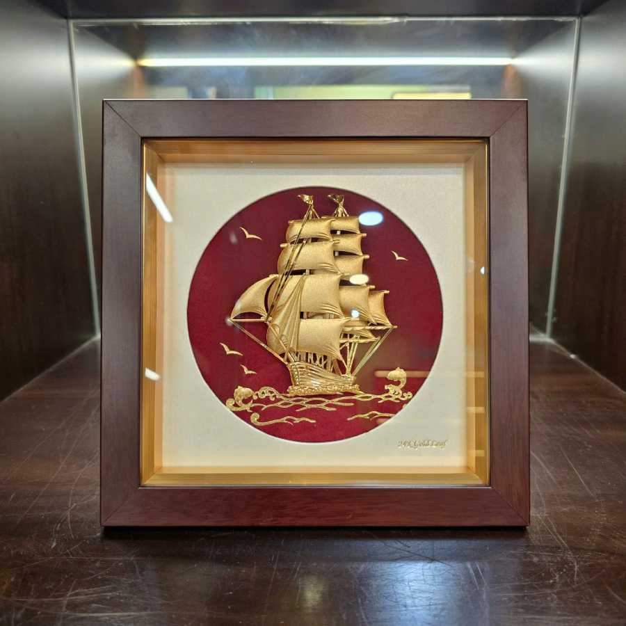 24K Gold-Plated Sailing Ship Painting | Feng Shui 