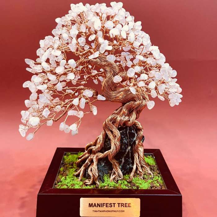 Roze quartz manifest bonsai tree made by Tinh Tan Art