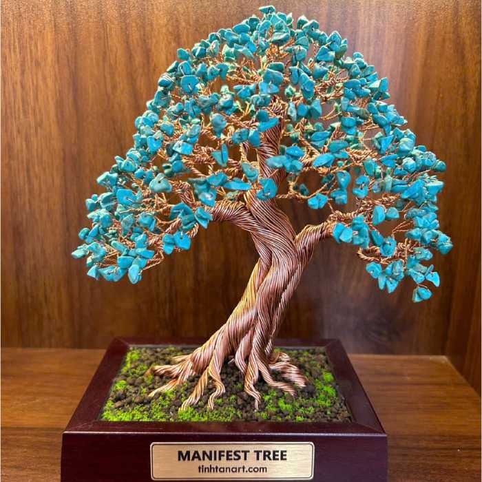 Turquoise Manifest Tree - Handmade Wire Bonsai Sculptures for Protection, Truth & Calm Communication