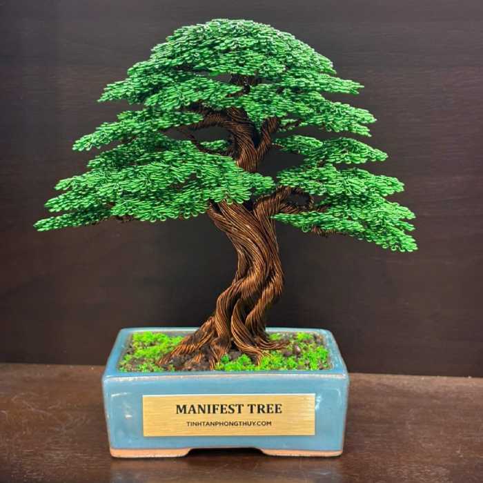 Green Manifest Lucky Tree - Handmade Wire Bonsai Sculptures for Wealth, Growth & Good Fortune