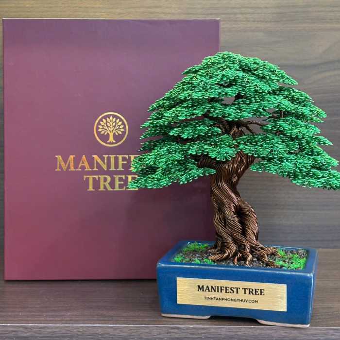 Green Manifest Lucky Tree - Handmade Wire Bonsai Sculptures for Prosperity, Balance & Positive Growth