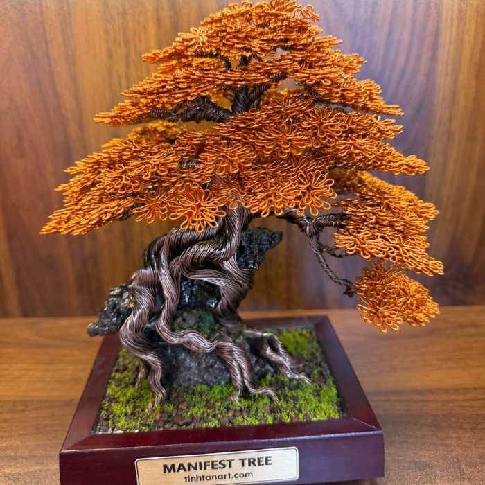 Orange Wire Bonsai On The Rock - Handmade Wire Bonsai Sculptures for Creativity, Confidence & Positive Energy  SEO Meta Description