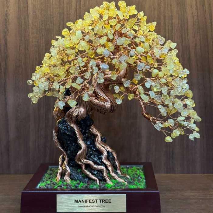 Citrine On The Rock Manifest Tree - Handmade Wire Bonsai Sculptures for Wealth, Success & Positive Energy