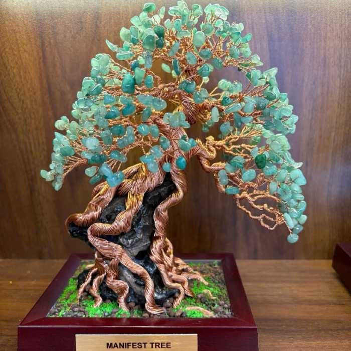 Green Jade On The Rock Manifest Tree - Handmade Wire Bonsai Sculptures for Prosperity, Stability & Harmony