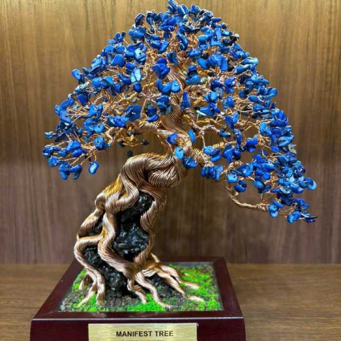 Kyanite On The Rock Manifest Tree - Handmade Wire Bonsai Sculptures for Clarity, Wisdom & Protection