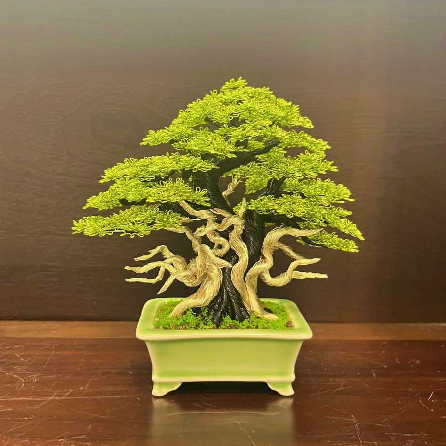 Copper Tanuki Bonsai Mini - Handcrafted Wire Bonsai Art by Tinh Tan Global